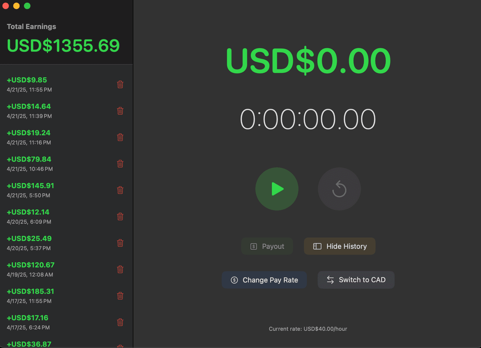 Stopwatch-Powered Pay Logger